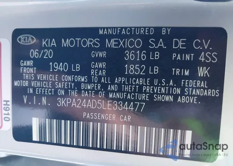 2020 Kia Rio S из США, поврежденный, VIN 3KPA24AD5LE334477